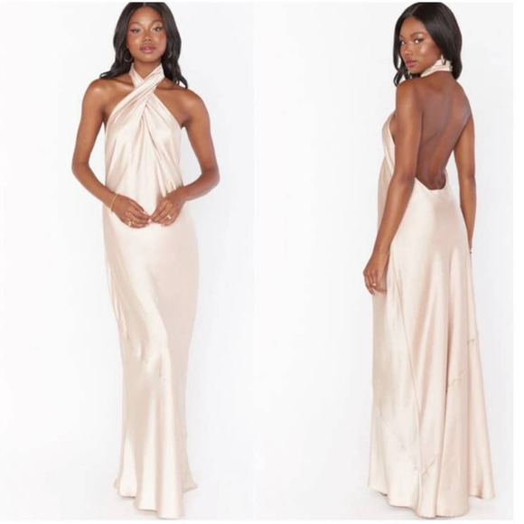 Show Me Your Mumu Jasmine Halter Maxi Dress Champagne Luxe Satin XXL - Picture 1 of 14